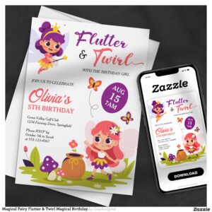 Magical Fairy Flutter & Twirl Magical Birthday Invitation