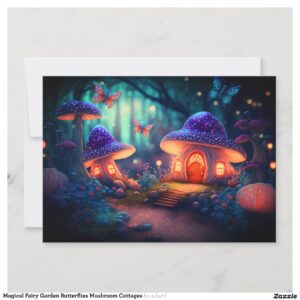 Magical Fairy Garden Butterflies Mushroom Cottages Invitation