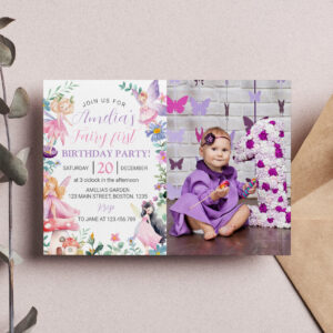 Magical Fairy Girl 1st Birthday Invitation