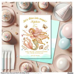 Magical Fairy Mermaid Girl's Birthday Party Invitation