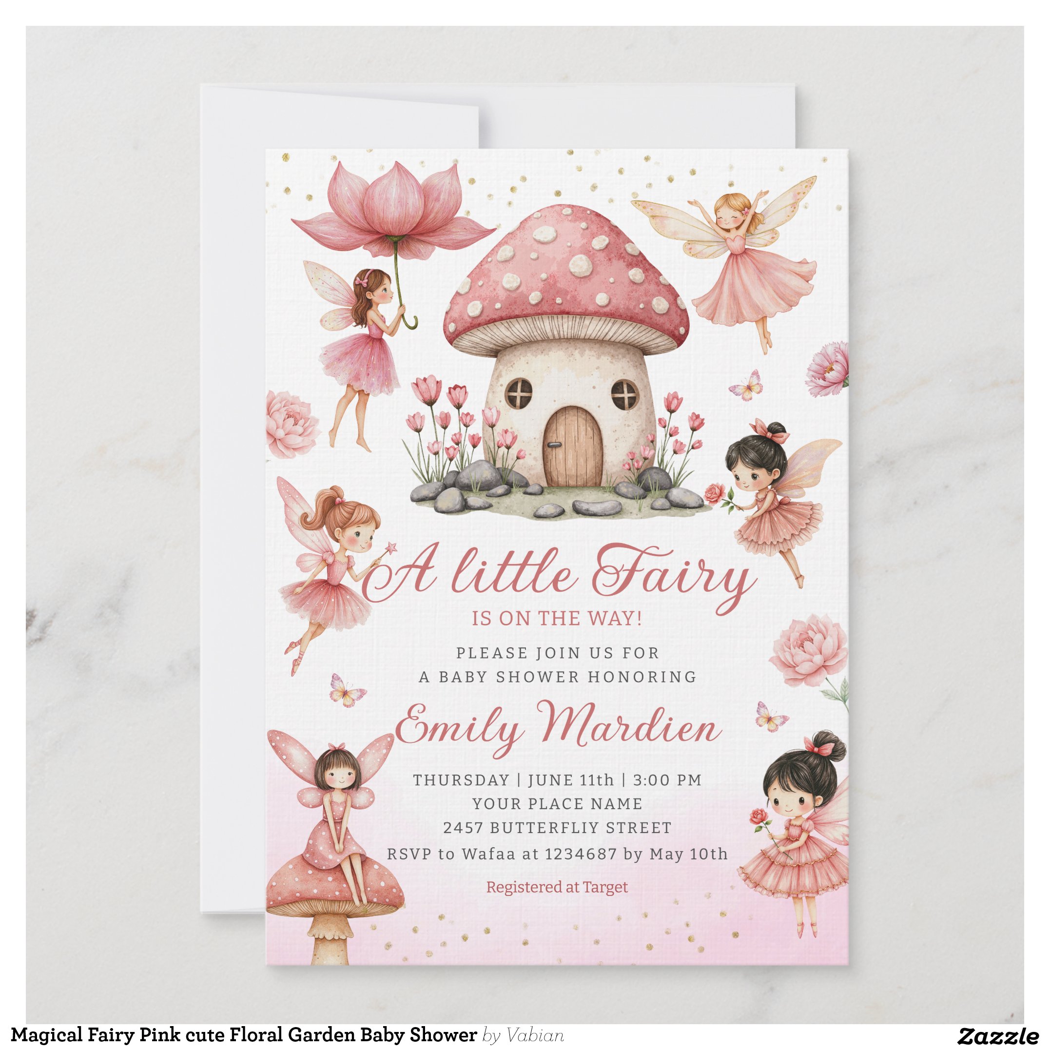 Magical Fairy Pink cute Floral Garden Baby Shower Invitation