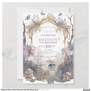 Magical Fairy Pixie Fairytale 5th Birthday Party Invitation