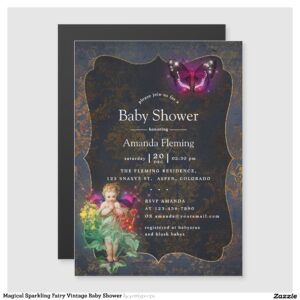 Magical Sparkling Fairy Vintage Baby Shower Magnetic Invitation