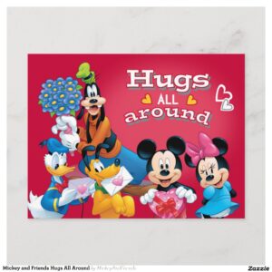 Mickey and Friends Hugs All Around Holiday Postcard