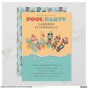 Mickey and Friends Pool Party Birthday Invitation