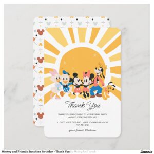 Mickey and Friends Sunshine Birthday - Thank You Invitation