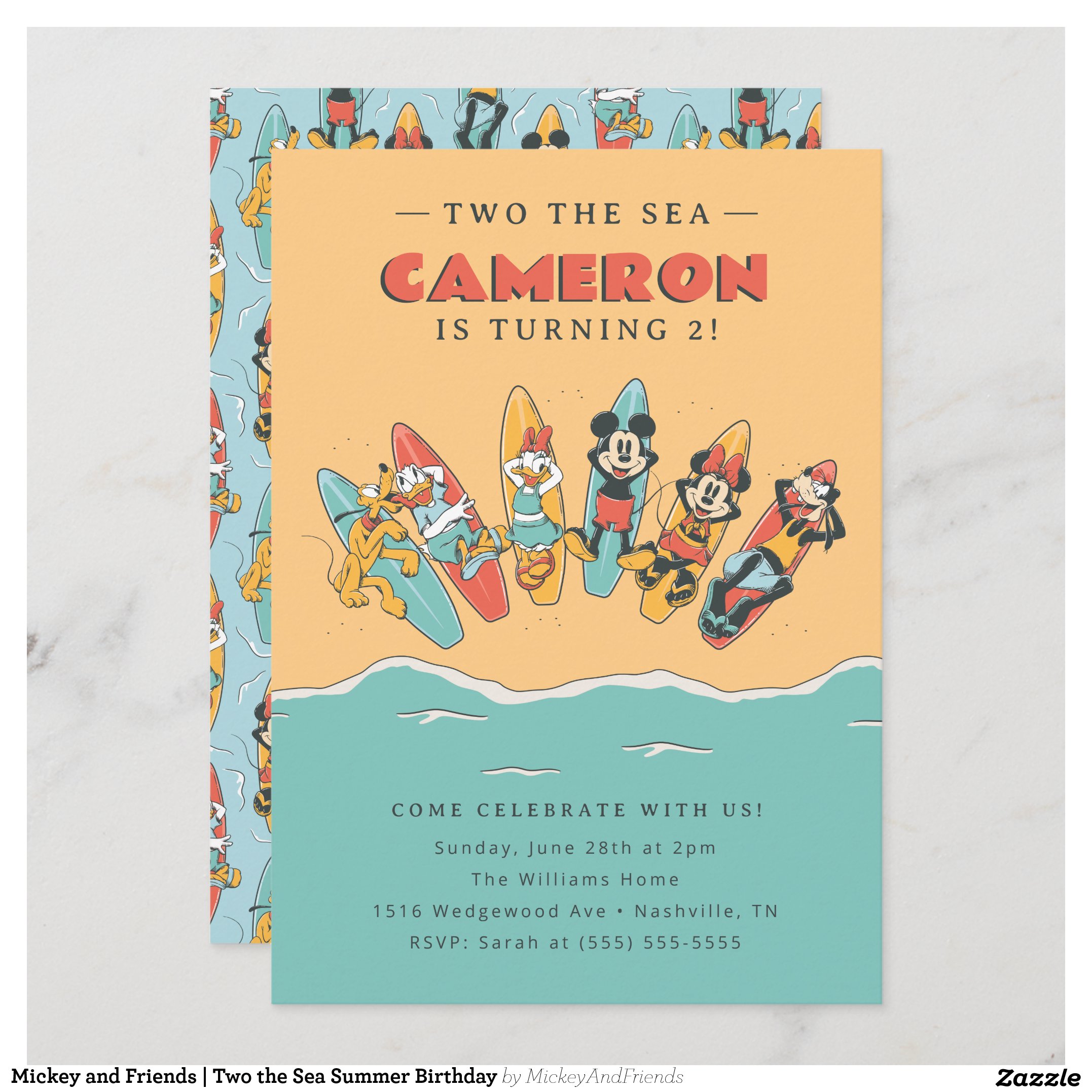 Mickey and Friends Two the Sea Summer Birthday Invitation