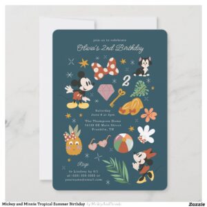 Mickey and Minnie Tropical Summer Birthday Invitation