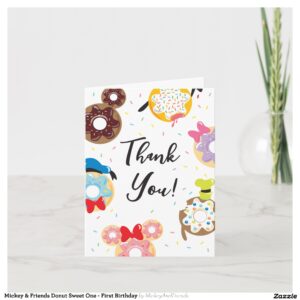 Mickey & Friends Donut Sweet One - First Birthday Thank You Card