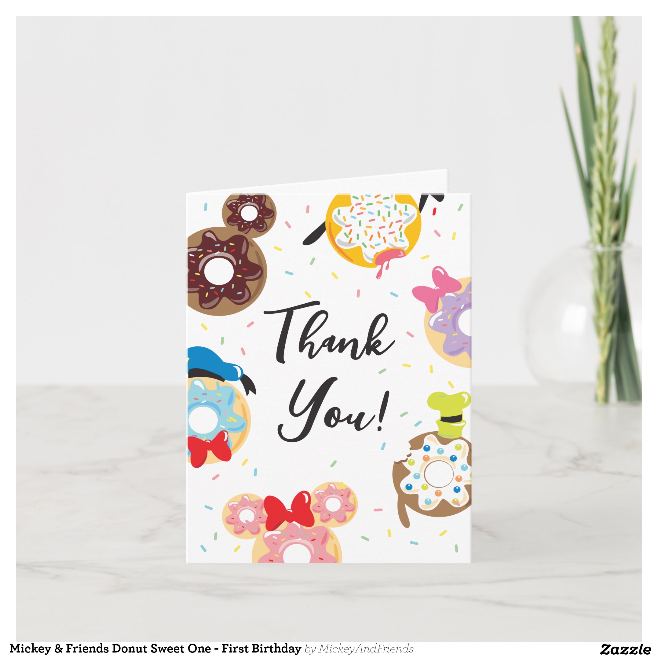 Mickey & Friends Donut Sweet One - First Birthday Thank You Card
