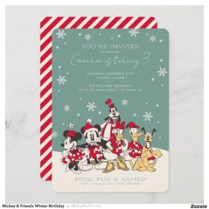 Mickey & Friends Winter Birthday Invitation