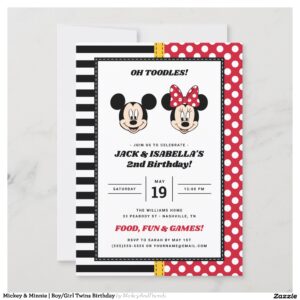 Mickey & Minnie Boy/Girl Twins Birthday Invitation