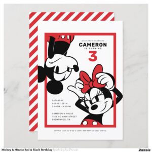 Mickey & Minnie Red & Black Birthday Invitation
