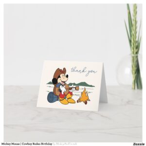 Mickey Mouse Cowboy Rodeo Birthday Thank You Card