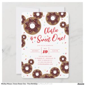 Mickey Mouse Donut Sweet One - First Birthday Invitation