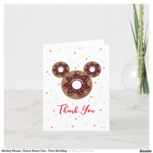 Mickey Mouse Donut Sweet One - First Birthday Thank You Card