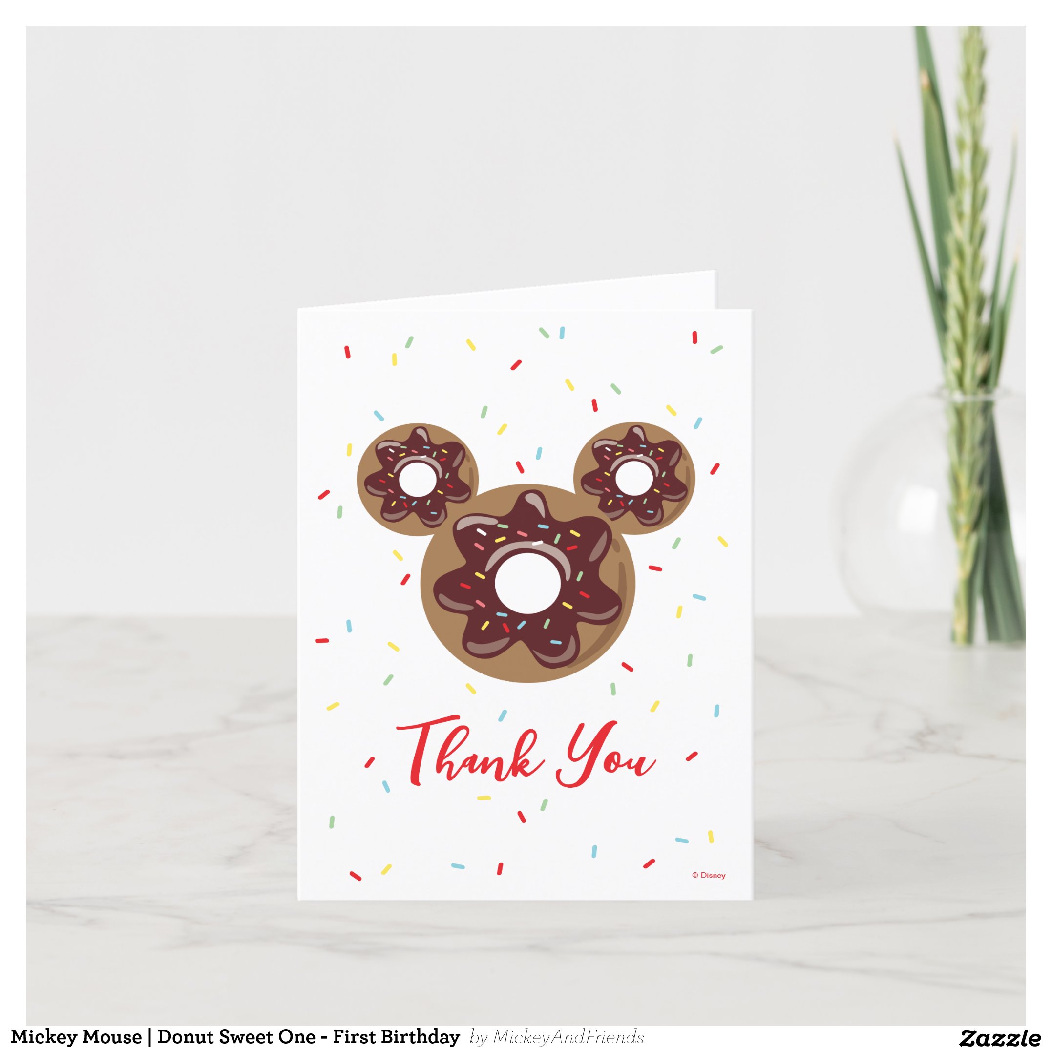 Mickey Mouse Donut Sweet One - First Birthday Thank You Card