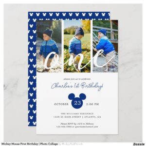 Mickey Mouse First Birthday Photo Collage Invitation