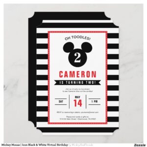 Mickey Mouse Icon Black & White Virtual Birthday Invitation