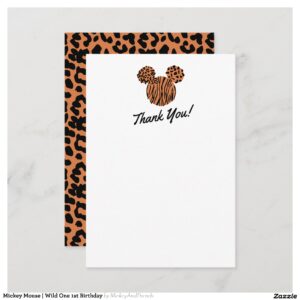Mickey Mouse Wild One 1st Birthday Thank You Card