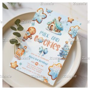 Milk and Cookies Christmas boy birthday Invitation
