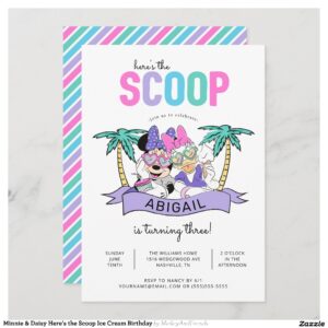 Minnie & Daisy Here's the Scoop Ice Cream Birthday Invitation