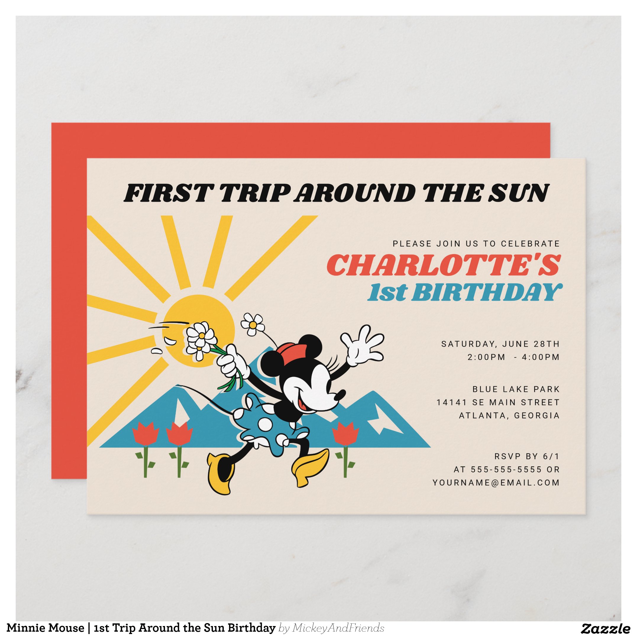 Minnie Mouse 1st Trip Around the Sun Birthday Invitation