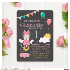 Minnie Mouse Birthday Chalkboard 1st Birthday Invitation