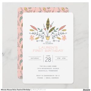 Minnie Mouse Boho Festival Birthday Invitation