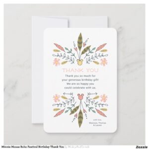 Minnie Mouse Boho Festival Birthday Thank You