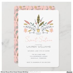 Minnie Mouse Boho Sweet Sixteen Birthday Invitation