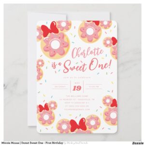 Minnie Mouse Donut Sweet One - First Birthday Invitation