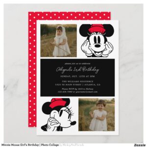 Minnie Mouse Girl's Birthday Photo Collage Invitation