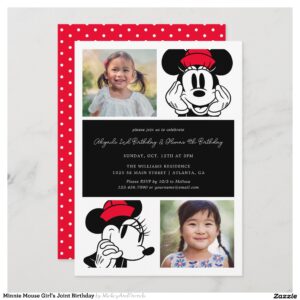Minnie Mouse Girl's Joint Birthday Invitation