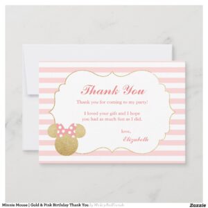 Minnie Mouse Gold & Pink Birthday Thank You