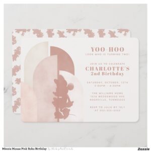 Minnie Mouse Pink Boho Birthday Invitation