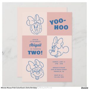 Minnie Mouse Pink Colorblock Girls Birthday Invitation