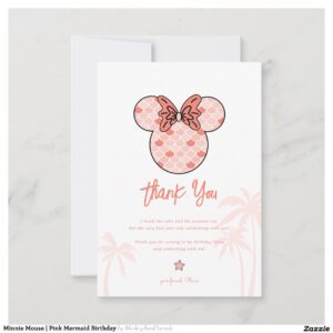Minnie Mouse Pink Mermaid Birthday Thank You Card