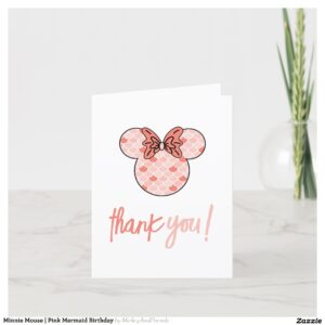 Minnie Mouse Pink Mermaid Birthday Thank You Card