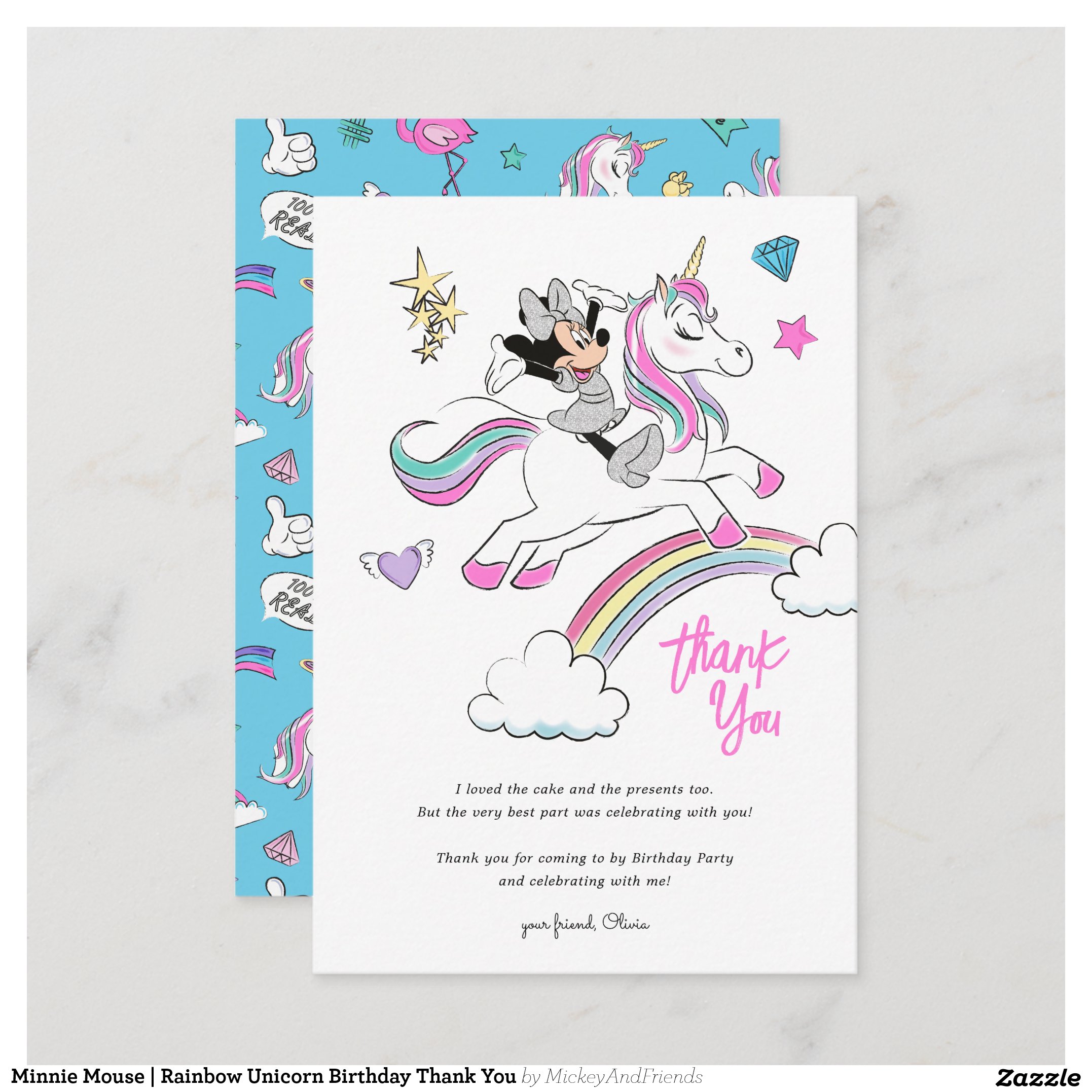 Minnie Mouse Rainbow Unicorn Birthday Thank You