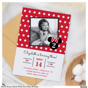 Minnie Mouse Red & White Dots Photo Birthday Invitation