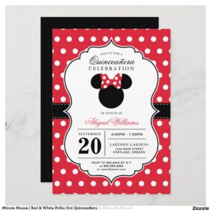 Minnie Mouse Red & White Polka Dot Quincea?era Invitation