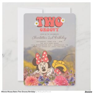 Minnie Mouse Retro Two Groovy Birthday Invitation