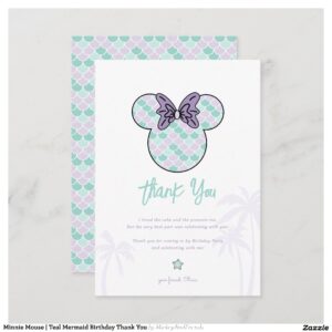 Minnie Mouse Teal Mermaid Birthday Thank You