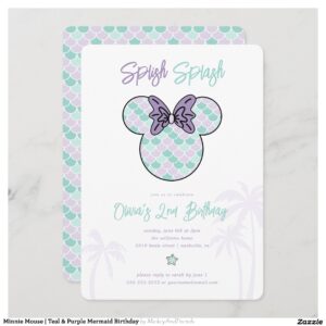 Minnie Mouse Teal & Purple Mermaid Birthday Invitation