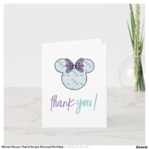 Minnie Mouse Teal & Purple Mermaid Birthday Thank You Card