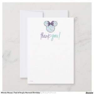 Minnie Mouse Teal & Purple Mermaid Birthday Thank You Card