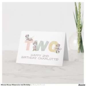 Minnie Mouse Watercolor 2nd Birthday Card