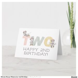 Minnie Mouse Watercolor 2nd Birthday Card