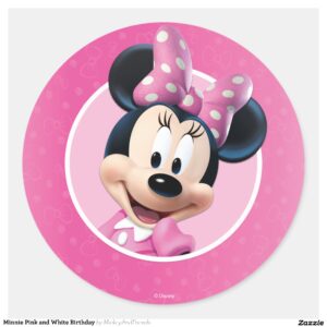 Minnie Pink and White Birthday Classic Round Sticker